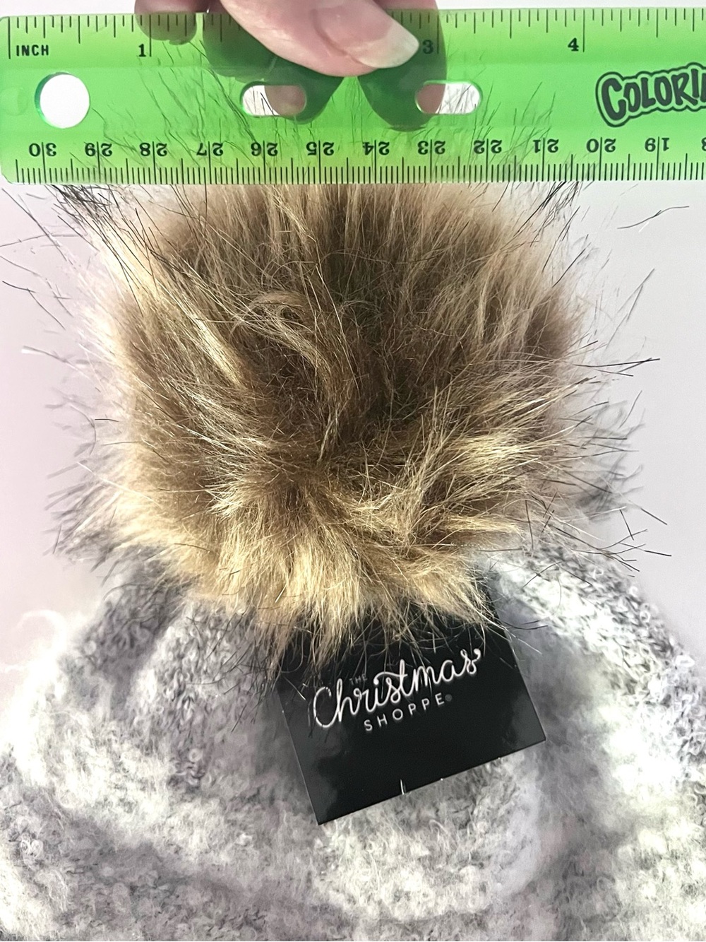 D&Y Light Gray Knit Beanie with Faux Fur Pom - Picture 7 of 7